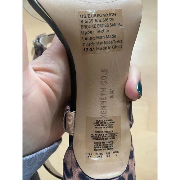 KENNETH Cole BNWOT "Brooke Cross" Vinyl Strap Heels Animal Print Women NEW - Picture 9 of 10